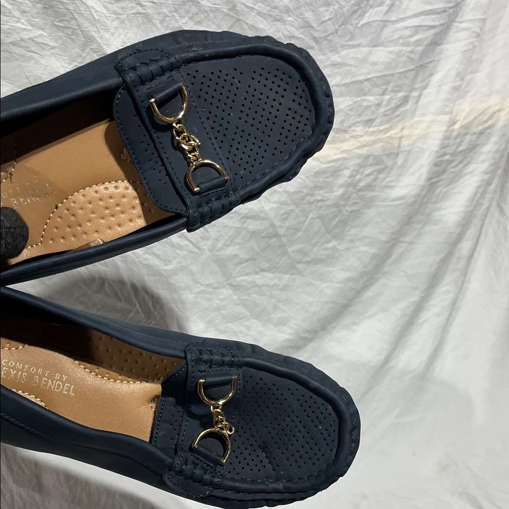 Alexis Bendel Women's Navy Loafers with Gold Accent